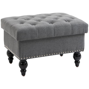 English Elm Homcom Stylish Storage Ottoman - 25" Button-Tufted Gray Bench With Removable Lid & Wood Legs W2225P217738