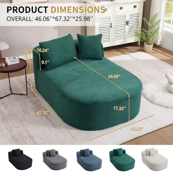 English Elm 67.5''chaise Lounge Oversized Corduroy Sleeper Sofa with Deep Seat and Two Pillows Green W1803P409163