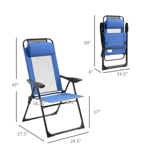 English Elm Outsunny Folding Patio Chairs Set Of 2 - Adjustable Sling Back, Portable, Breathable Blue Chairs For Outdoors W2225P174070-GIGA