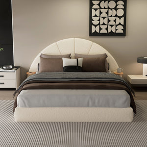 English Elm Christopher Knight Home® - Unique Arched Bouclé Bed Queen Beige with Built-In Side Table, Plush Fabric, Stable 800lb Capacity N769P294907Q