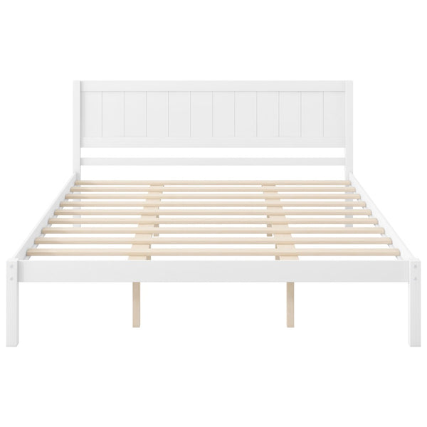 English Elm Platform King Bed Solid Pine Panel Headboard Wood Slat Base Modern Bedroom Frame White N709P425341K