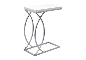 English Elm Accent C-Shaped Side Table with Glossy Laminate Top and Chrome Frame — Versatile Snack & End Surface White 26 L x 13 W x 6 H B2710P219214