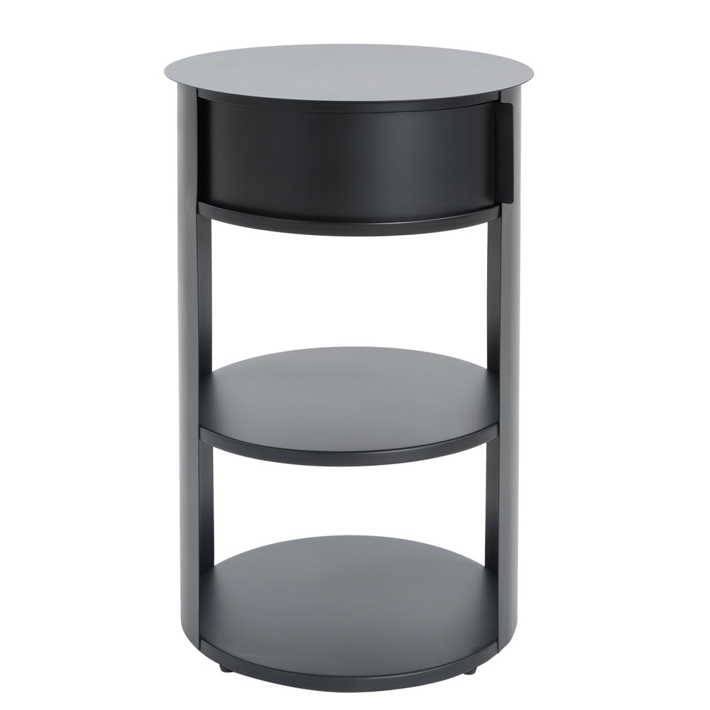 English Elm Christopher Knight Home® - Indoor 3-Tier Metal Round Side Table with Sliding Door Cabinet, Sturdy Iron, No-Assembly Modern Chic Matte Black N772P301522B