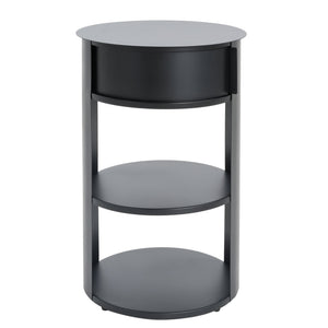 English Elm Christopher Knight Home® - Indoor 3-Tier Metal Round Side Table with Sliding Door Cabinet, Sturdy Iron, No-Assembly Modern Chic Matte Black N772P301522B