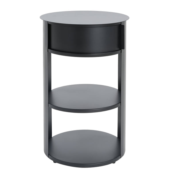 English Elm Christopher Knight Home® - Indoor 3-Tier Metal Round Side Table with Sliding Door Cabinet, Sturdy Iron, No-Assembly Modern Chic Matte Black N772P301522B