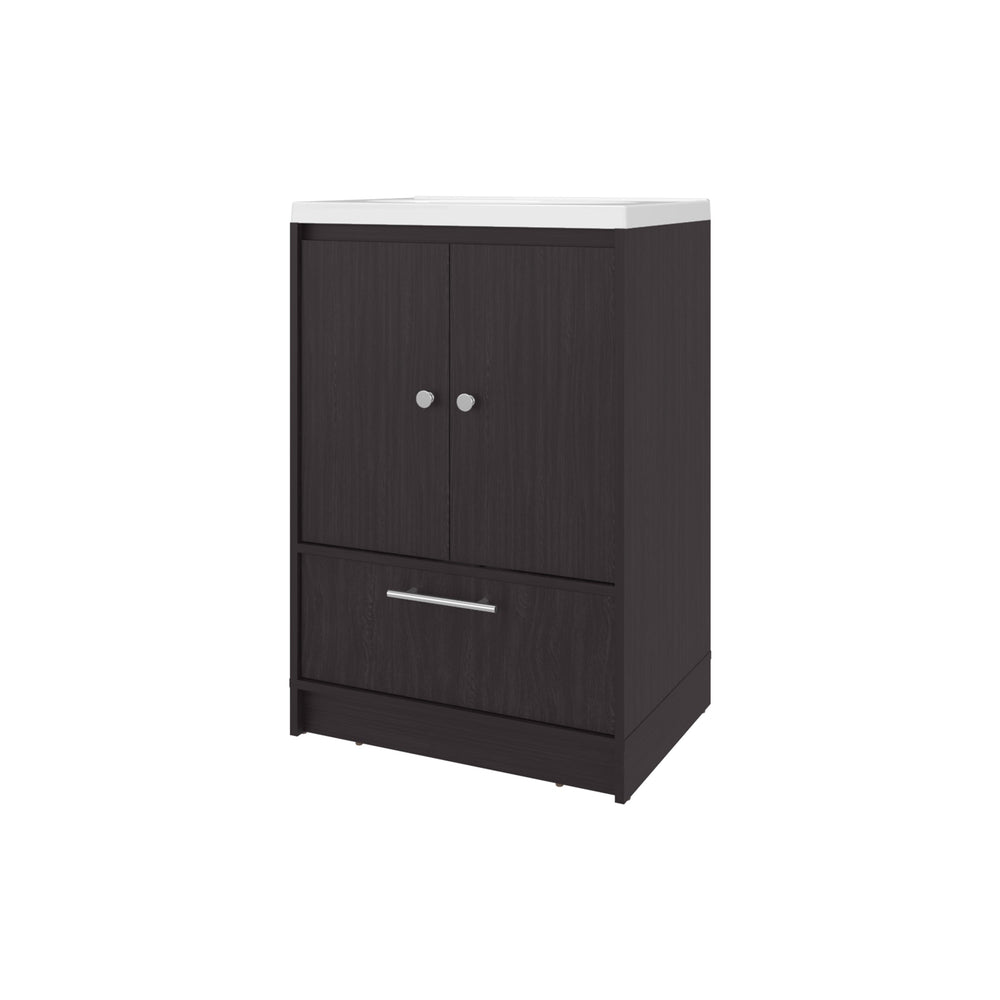 English Elm Sinclair Freestanding Bathroom Vanity with Sink — Compact 36" Tall Cabinet, Two Doors + Drawer, Scratch-Resistant Finish Wenge 34 L x 23 W x 13 H B128P314809