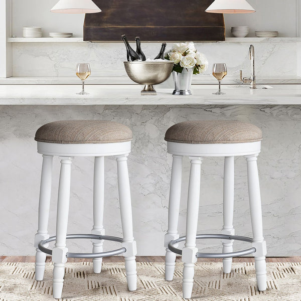 English Elm AGODY 26" Counter Swivel Bar Stools Set of 2 with Cushioned Fabric Seats, Iron Footrest, 300lb Capacity W2170P208071