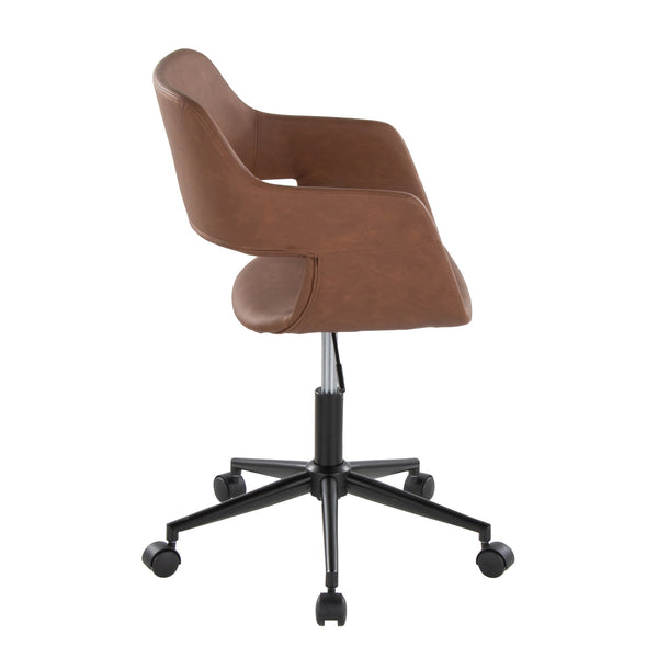 English Elm Margarite Ergonomic Task Chair in Brown Faux Leather with Black Metal Base, Swivel, Adjustable Height B202P223916