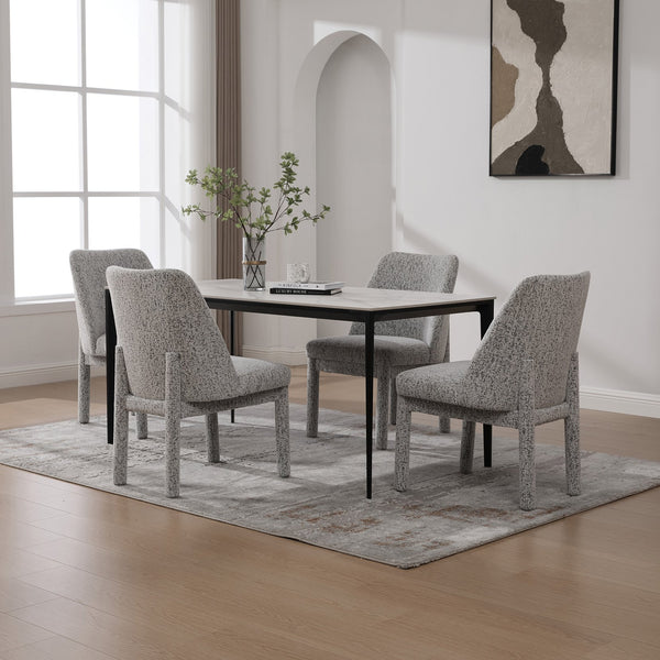 English Elm 21.46" Modern Chenille Dining Chair Set of 4 with Curved High Back, Rubberwood Legs, Comfortable Foam Seat White+Black W3189S00006