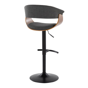 English Elm Vintage Adjustable Mid-Century Barstool Set of 2 — Swivel 360°, Height-Adjustable Black Metal Base, Charcoal Upholstery B202S01078