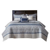 Madison Park Rhapsody Transitional 6 Piece Reversible Jacquard Quilt Set with Throw Pillows MP13-7424 Navy