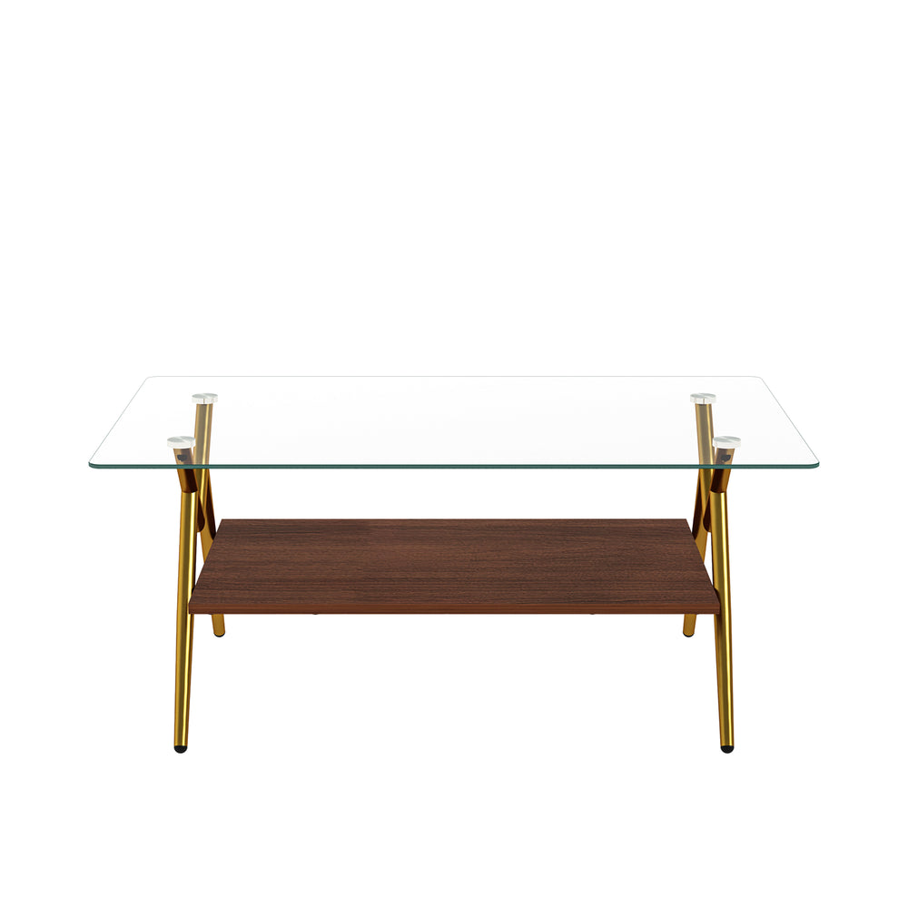 English Elm Coffee Table Set Of 3 With Tempered Glass & Mdf Storage Layer - Modern Living Room Tables! W241S00051