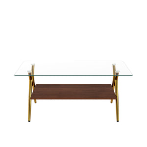 English Elm Coffee Table Set Of 3 With Tempered Glass & Mdf Storage Layer - Modern Living Room Tables! W241S00051