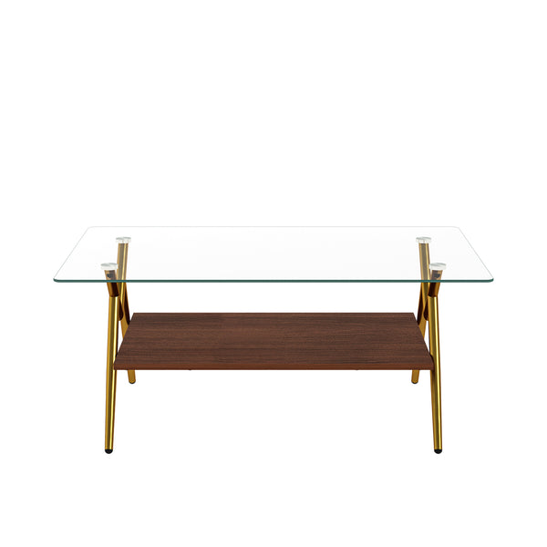 English Elm Coffee Table Set Of 3 With Tempered Glass & Mdf Storage Layer - Modern Living Room Tables! W241S00051