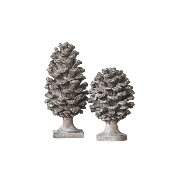 English Elm Set of 2 Polyresin Pinecone Sculptures Woodland Accent Decor for Mantel or Console W2078P360995