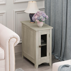 English Elm Rectangle Narrow End Table Washed Grey Veneer Mesh Door Industrial Farmhouse Accent Antique Gray W869P372496