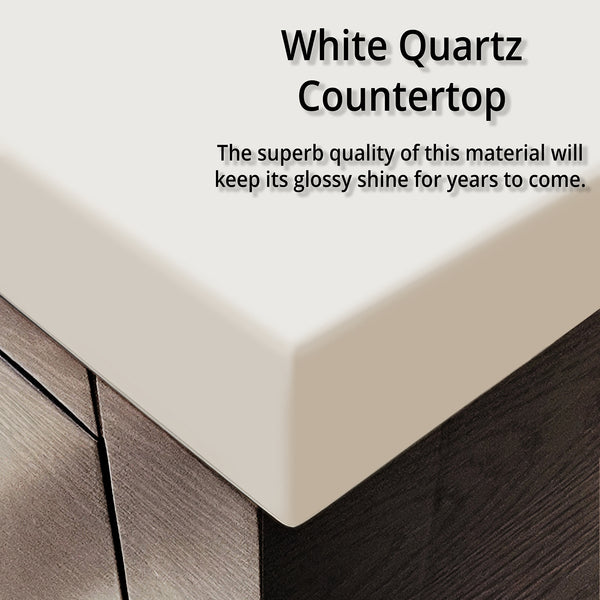 English Elm Grey Oak Double Bath Vanity With White Quartz Top & Faucet Set - Modern Design, Easy Installation! B2731P257831