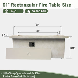 English Elm 60" 70in Concrete Propane Fire Pit Table 60000 BTU with Storage Cabinet, Pulse Ignition, Light Gray W853P202206