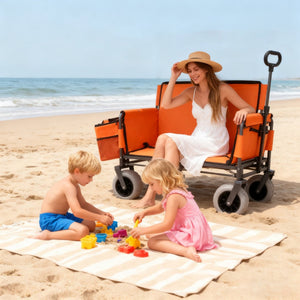 English Elm 3-in-1 Folding Wagon with Convertible Bench Seat Steel Frame 500lb All Terrain Orange W2932P390465