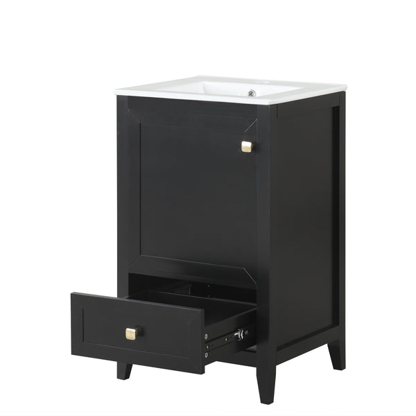 English Elm 20" Modern Bathroom Vanity With Ceramic Sink, Soft-Close Door, Drawer & Storage Rack In Black Finish N725P185452B