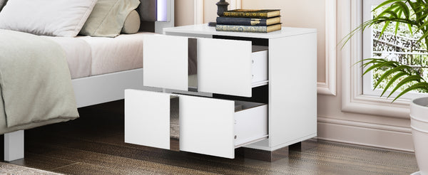 English Elm Elegant Nightstand with Metal Feet and Two Spacious Drawers for Stylish Bedroom and Living Rooms White 28.75 L x 17.75 W x 7.75 H N733P307938W