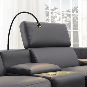 English Elm 5-seater Air Leather Power Reclining Sectional with Led Bluetooth Subwoofer and Lift Cabinet Dark Grey W1191S00125