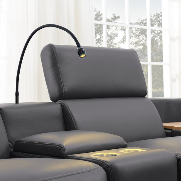 English Elm 5-seater Air Leather Power Reclining Sectional with Led Bluetooth Subwoofer and Lift Cabinet Dark Grey W1191S00125
