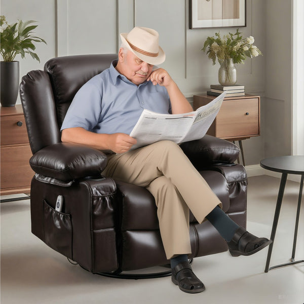 English Elm Massage Swivel Rocker Recliner with Heat Lumbar Relief and Usb Port for Living Room W1521P476712