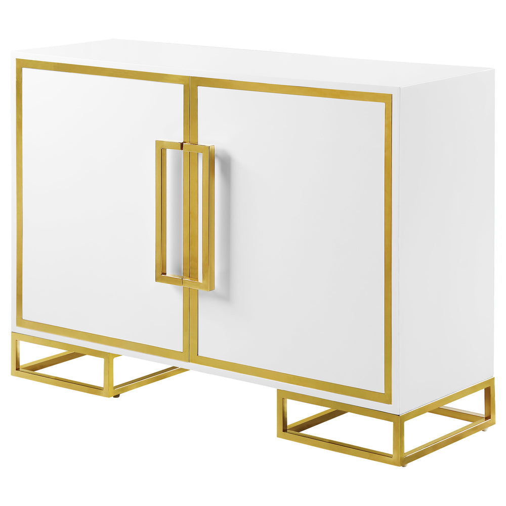 English Elm Synchrony White and Gold Art Deco 2-Door Accent Cabinet with Shelves, Metal Trim, Chic Storage B062P351428