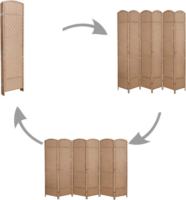 English Elm 4 Panel Room Divider Folding Screen Privacy Partition Wood Woven Panels Portable Rustic Room Splitter Natural Wood W3198P299263