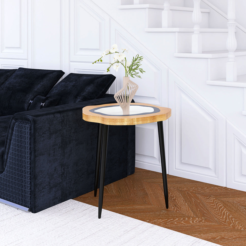 English Elm Small Side Table Modern 3-Leg MDF Nightstand for Living Room Bedroom Balcony - Black/Neutral, Easy Assembly, Durable Finish and Compact Design W716P197966