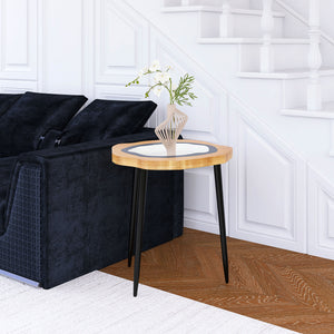 English Elm Small Side Table Modern 3-Leg MDF Nightstand for Living Room Bedroom Balcony - Black/Neutral, Easy Assembly, Durable Finish and Compact Design W716P197966