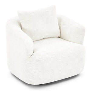 English Elm 360° Swivel Chair with Boucle Upholstery, Deep Pocket-Spring Seat, Ergonomic Curved Arms & Minimalist Design for Living Room Comfort Beige N719P288552A