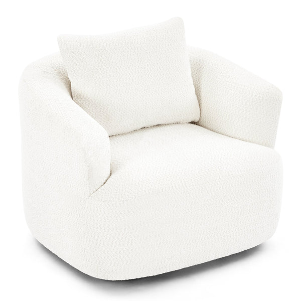 English Elm 360° Swivel Chair with Boucle Upholstery, Deep Pocket-Spring Seat, Ergonomic Curved Arms & Minimalist Design for Living Room Comfort Beige N719P288552A