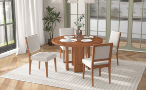 English Elm TREXM 5-Piece Round Dining Set for 4 — Minimalist Farmhouse Table with Upholstered Solid Wood Chairs Beige+Brown ST000148AAD