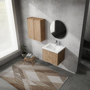 English Elm 24" Wall-Mounted Bathroom Vanity Set With Soft Close Doors, Resin Sink & Side Cabinets For Storage W999S00221