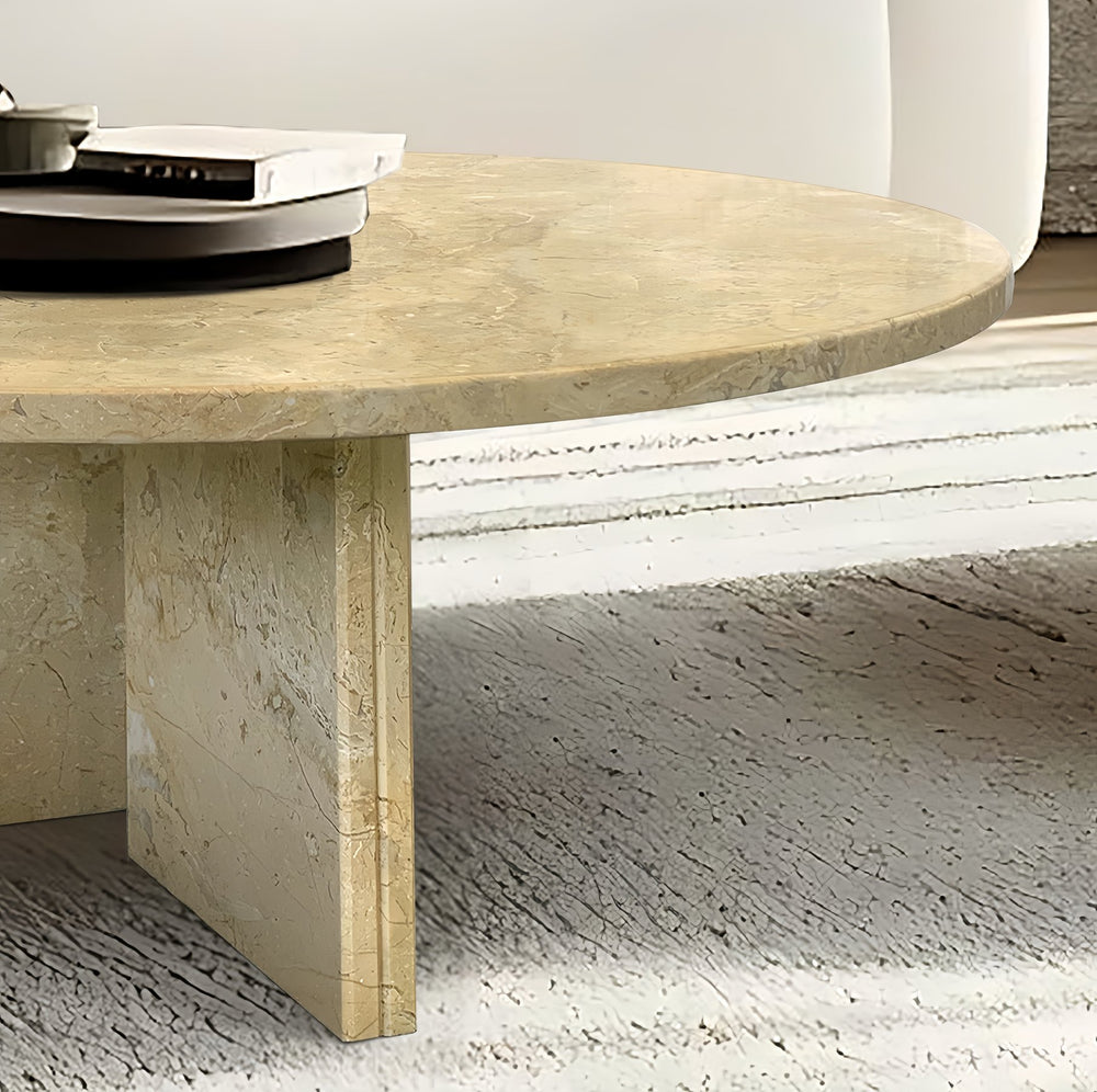 English Elm Glod Marble Coffee Table Set — Yellow Beige Natural Stone Nesting Tables 45cm & 70cm Stylish Pair W1696S00001