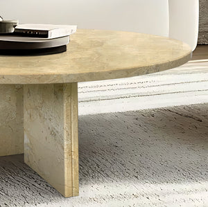 English Elm Glod Marble Coffee Table Set — Yellow Beige Natural Stone Nesting Tables 45cm & 70cm Stylish Pair W1696S00001