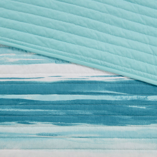 English Elm 6 Madison Park Marina Reversible Quilt Set Full/Queen with Coastal Watercolor Stripes and Embroidered Pillows Aqua 22.44 L x 17.72 W x 6.69 H B03597638
