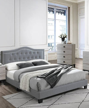 English Elm European Queen Bed Tufted Velvet Upholstered Headboard Elegant Gray Bedroom Frame B011P415155