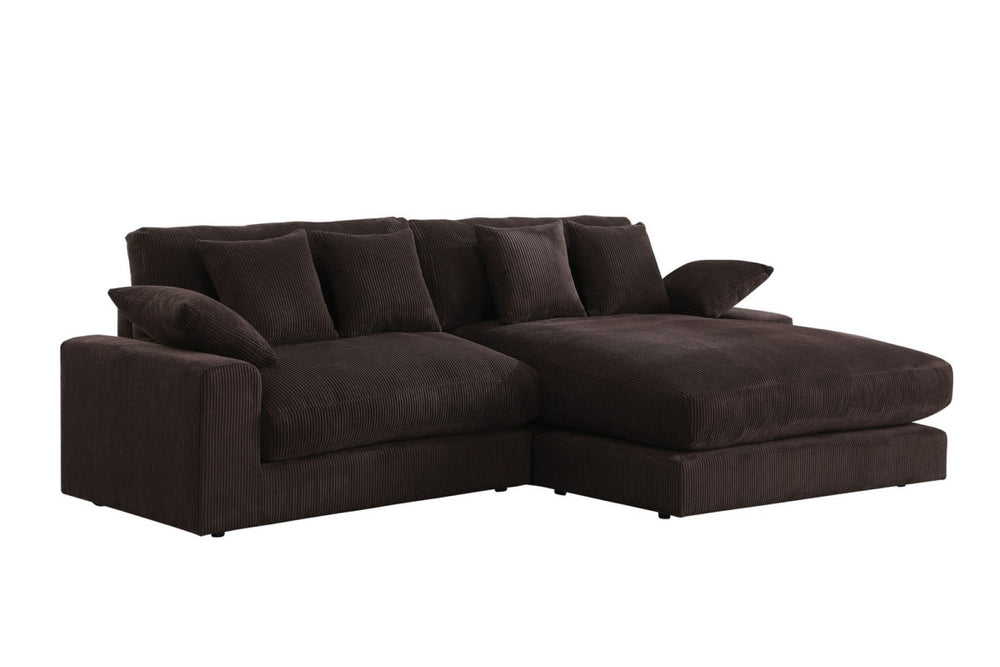 English Elm Astra Corduroy Reversible Sectional Sofa with Chaise Six Pillows Casual Living Room Chocolate B2749S00211