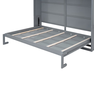 English Elm Full Size Murphy Wall Bed with Top Cabinet Storage for Studio or Guest Room LP006664AAE-1