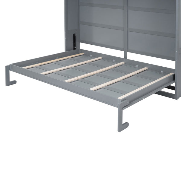 English Elm Full Size Murphy Wall Bed with Top Cabinet Storage for Studio or Guest Room LP006664AAE-1