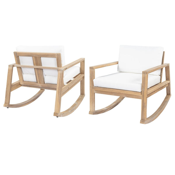 English Elm Outdoor Acacia Wood Rocking Chair with Cushions Teak Finish Porch Seating N772P369382W_N772P369382W