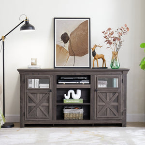 English Elm 2 Door Farmhouse Tv Stand with Barn Style Panels and Open Shelving for Living Room W1758P199935