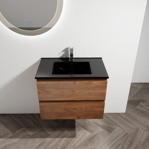 English Elm 30" Wall-Mounted Bathroom Vanity With Black Ceramic Sink & Soft-Close Drawers For Modern Spaces W999S00195