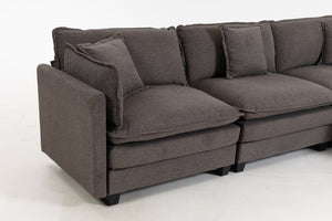 English Elm Modern Chenille Sectional Sofa with Ottoman Modular Layout for Spacious Living Rooms Antique Grey W2530S00018