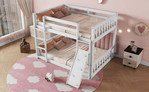English Elm Twin Over Twin Playhouse Floor Bunk Bed With Climbing Ramp, Safety Guardrails, And White Finish W504S00207-GIGA