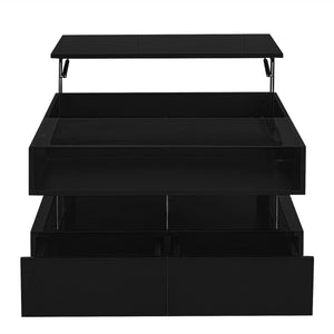 English Elm VIBE Lift-Top Coffee Table with Glass Top, Hidden Storage & LED Ambience, Modern High-Gloss Centerpiece Black N724P290043B