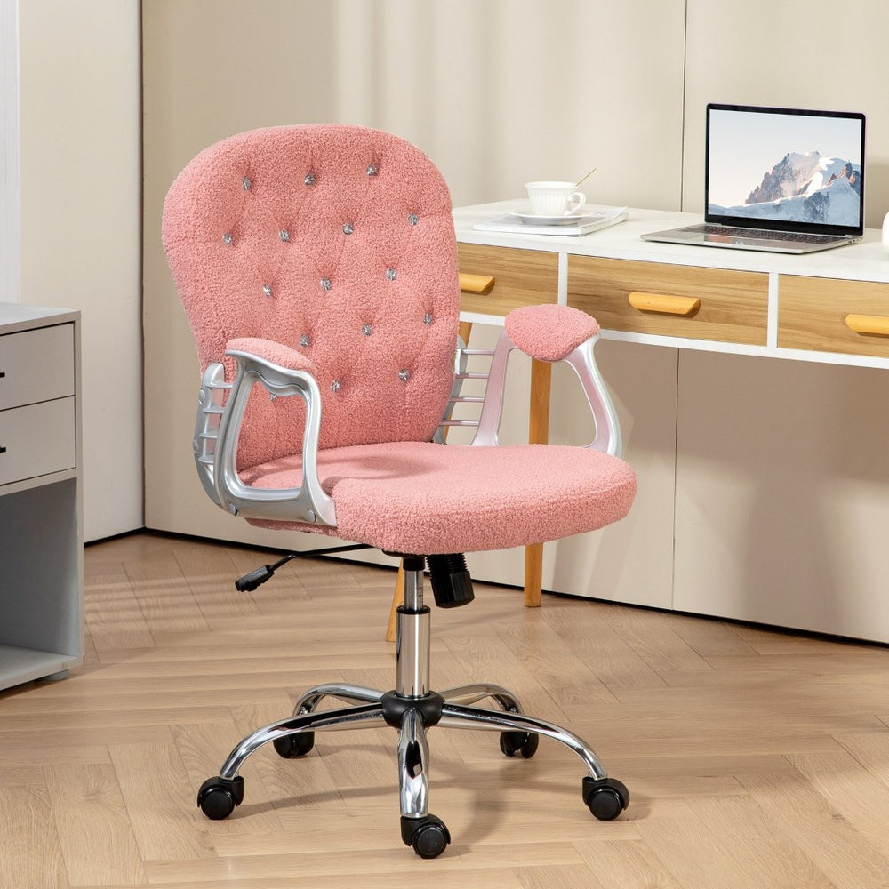 English Elm Vinsetto Cozy Teddy Fleece Office Chair With Adjustable Height, Padded Armrests & Stylish Pink Design W2225P229293-GIGA